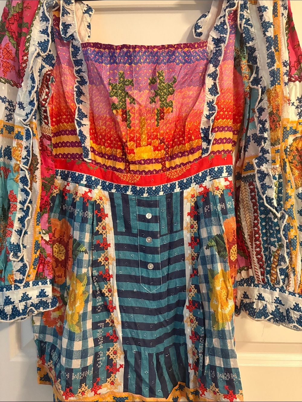 FARM Rio Bright Multicolor Floral Patchwork Romper - Picture 6 of 12